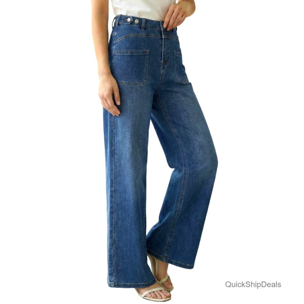 Wide Leg Jeans Adjustable Waist Lyocell Cotton Stretchy Relaxed Fit